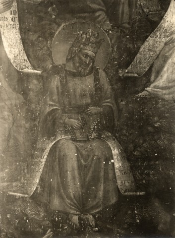 Anonimo — Cavallini Pietro - scuola - sec. XIV - Albero di Jesse, particolare, arcangelo Raffaele in veste di scriba — particolare